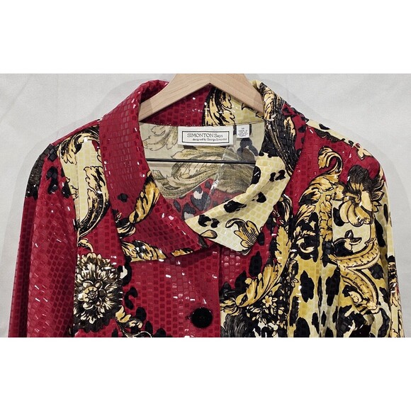Simonton Says Womens Paillette Jacket Baroque Leopard Shiny Red Maximalist Art M - Picture 5 of 16